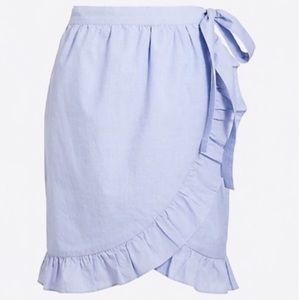 J Crew - Blue Linen Ruffle Wrap Skirt - Size 6
